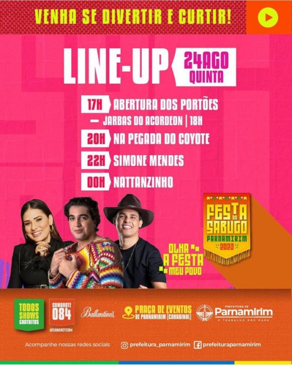 Nattanzinho, Simone Mendes e Na Pegada do Coyte são os shows principais da Festa do Sabugo desta quinta-feira (24)