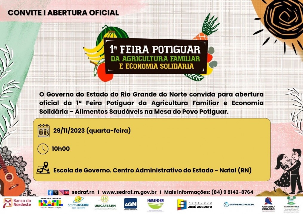 Com expectativa de receber 12 mil pessoas, 1ª Feira Potiguar da Agricultura Familiar e Economia Solidária inicia nesta quarta-feira (29) 