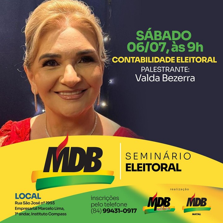 MDB Natal promove Seminário sobre Contabilidade Eleitoral neste sábado (6)